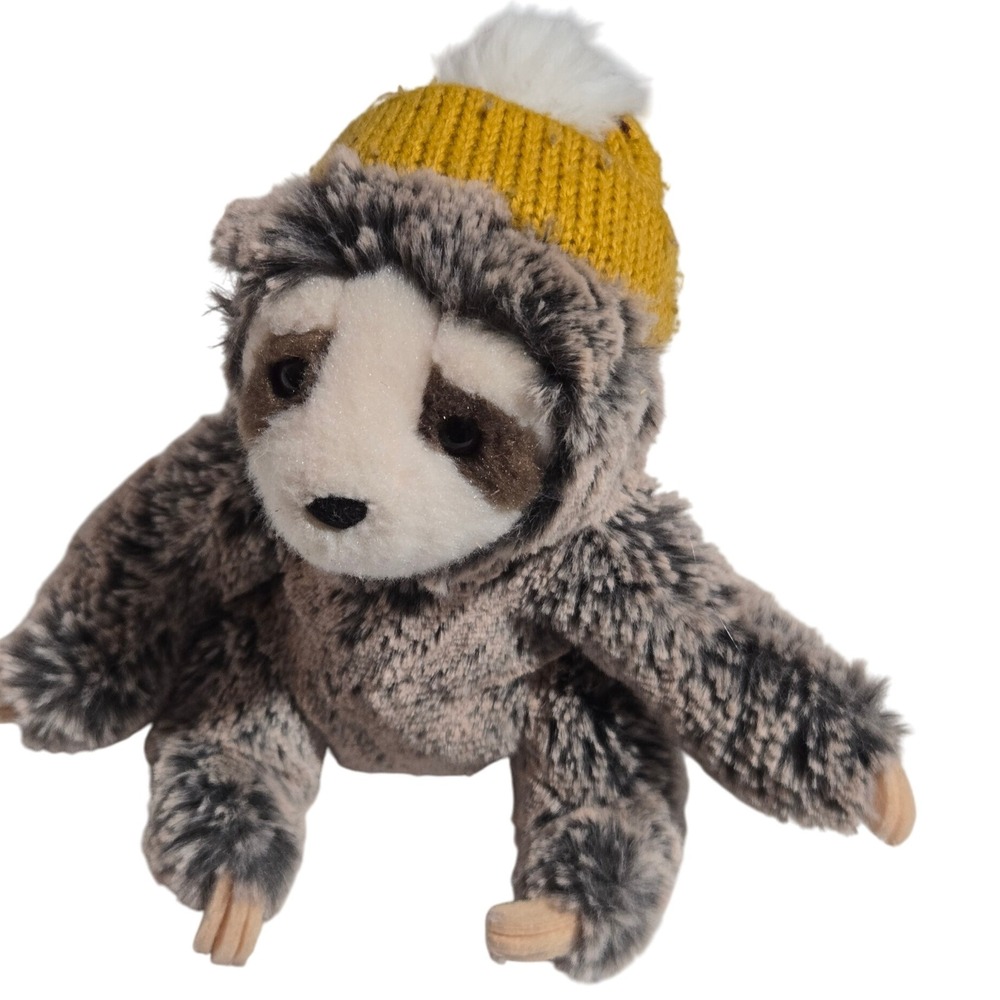 Douglas Plush Sloth Beanie Yellow Pom Pom Cute Stuffed Animal Toy Kids Gift